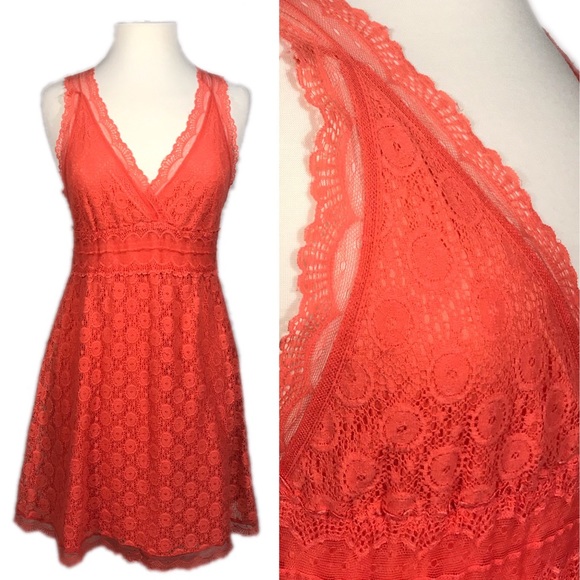 Pinky Dresses & Skirts - EUC Pinky Coral Allover Lace V-neck Sundress Pinky Dresses & Skirts - EUC Pinky Coral Allover Lace V-neck Sundress